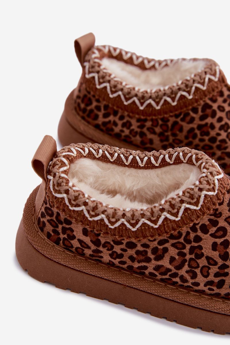 Cizme de zăpadă maro cu broderie leopard