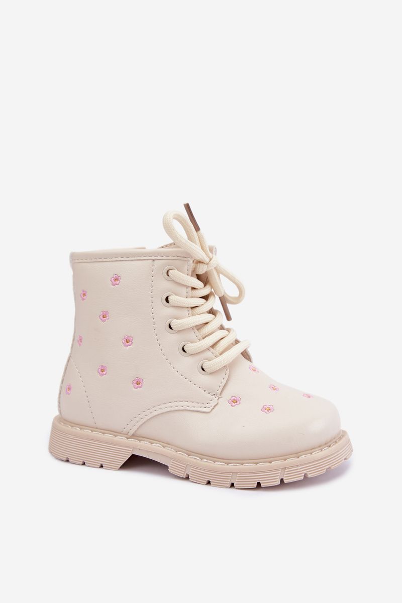 Ghete bej îmblănite cu model floral