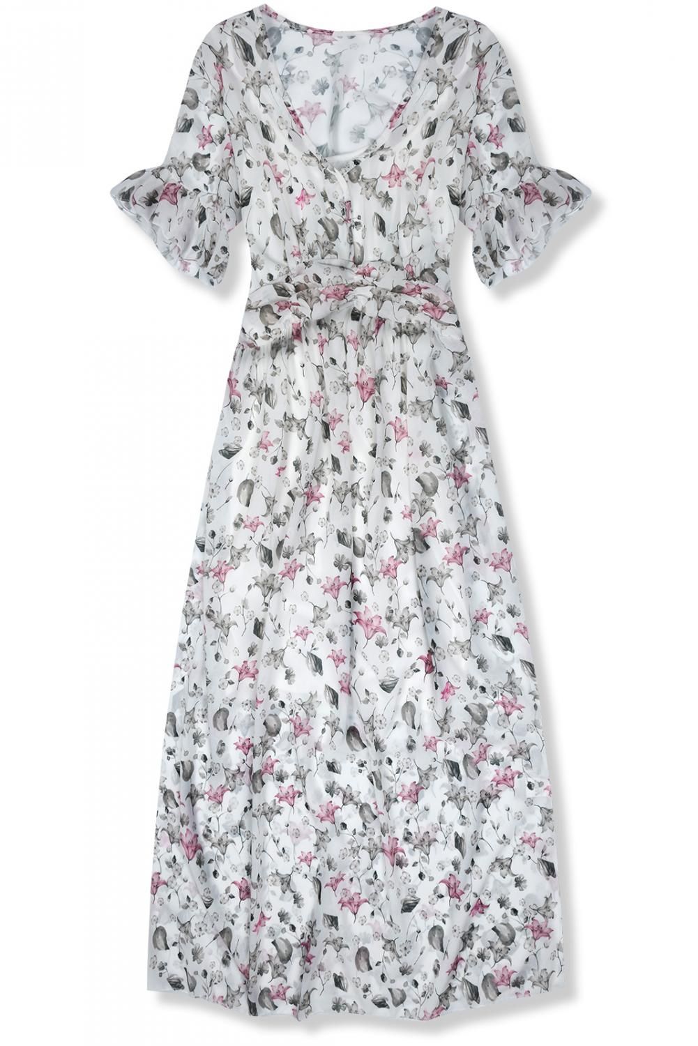 Rochie albă maxi cu flori Rafaela