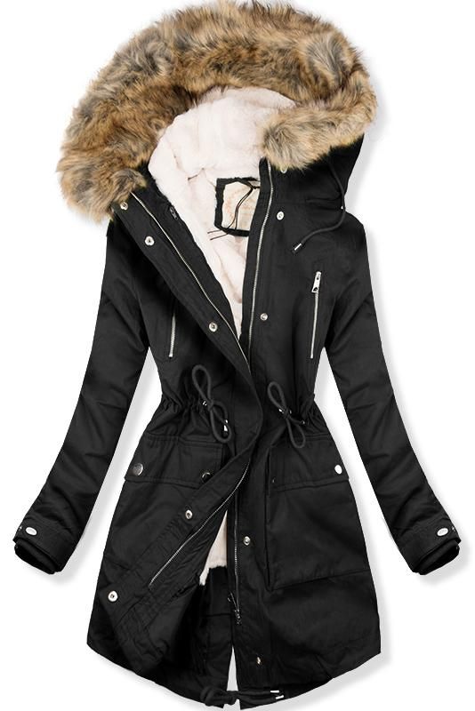 Parka îmblănită de iarnă neagră