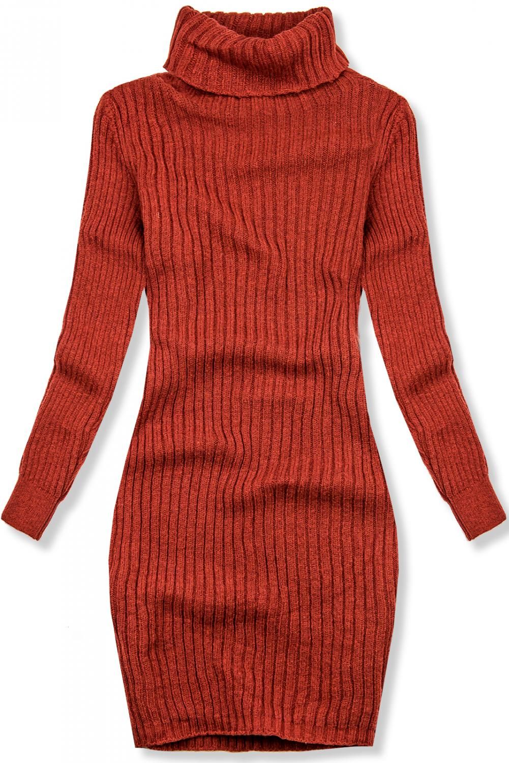 Rochie teracotă din tricot cu guler înalt