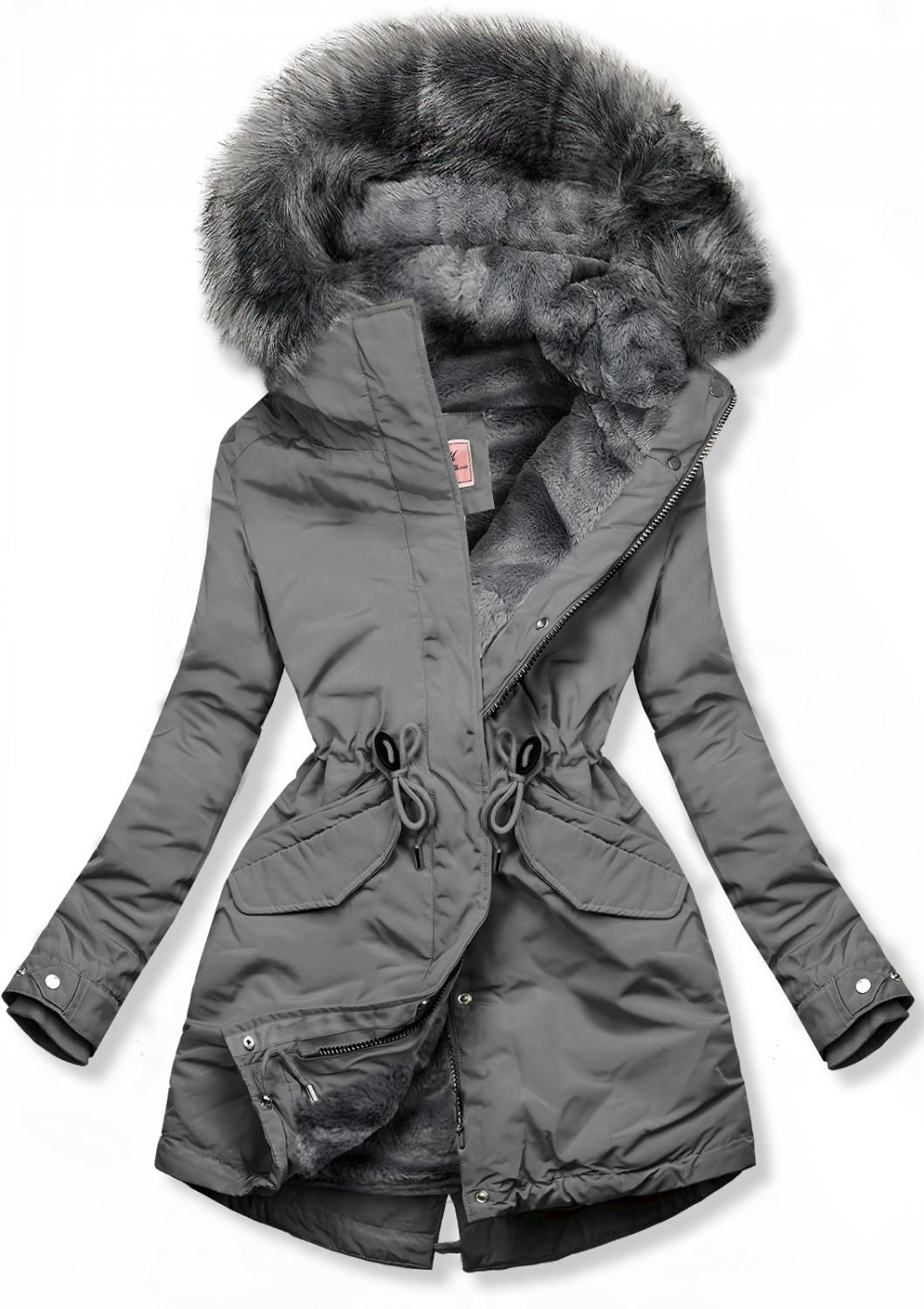 Parka de iarnă îmblănită gri