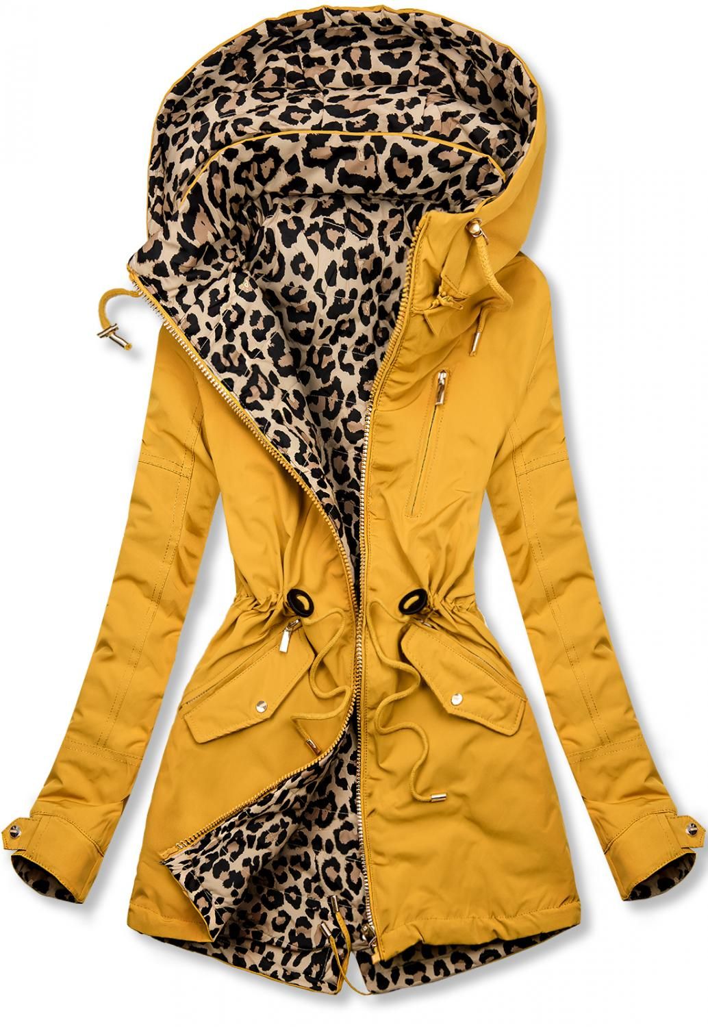Parka galbenă reversibilă cu animal print