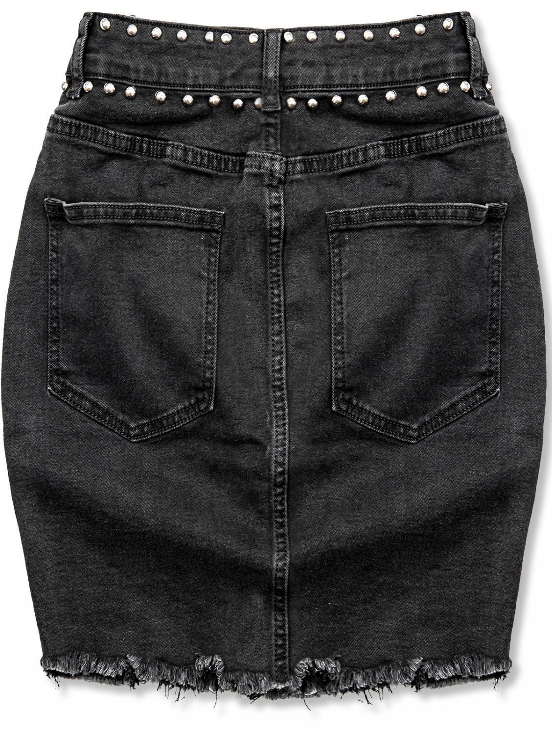 Fustă denim neagră cu capse argintii
