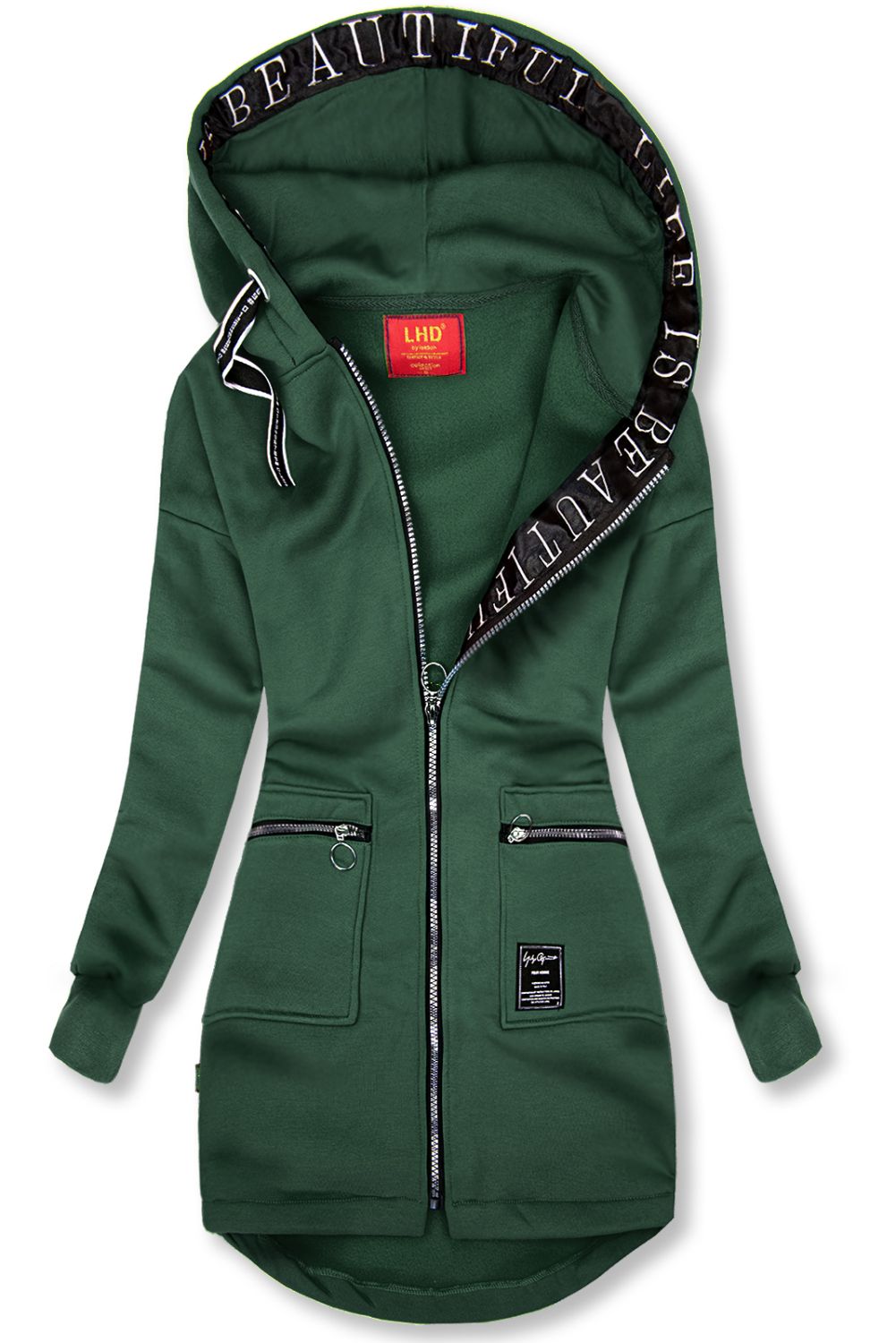 Hanorac prelungit sport verde smarald