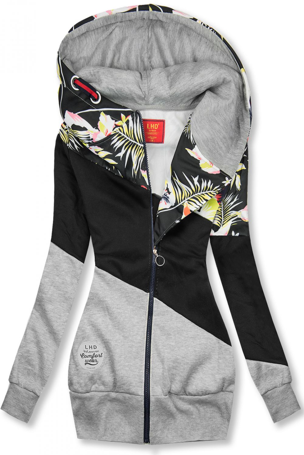 Hanorac floral gri/negru