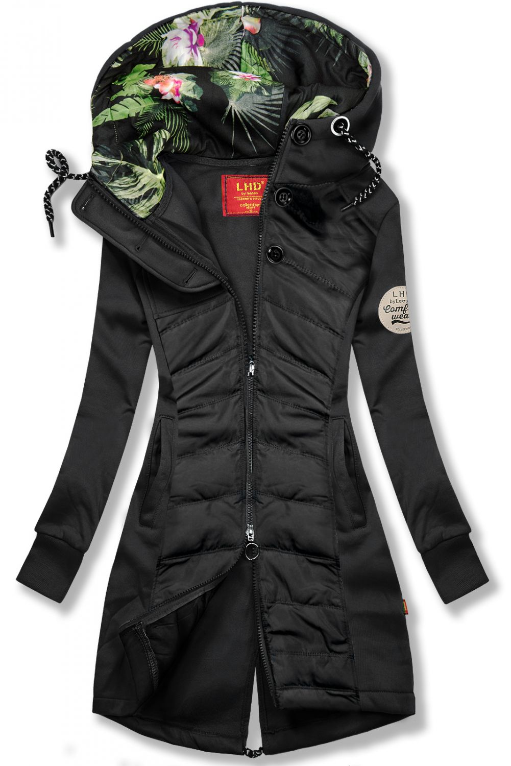 Hanorac negru cu materiale combinate
