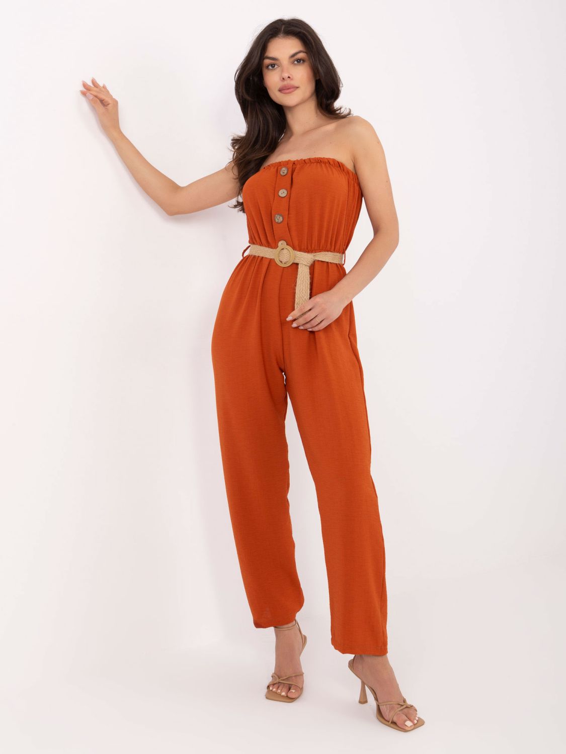 Salopetă portocalie cu curea RUE PARIS