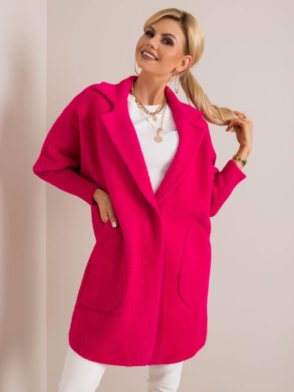 Palton fucsia din alpaca fluffy