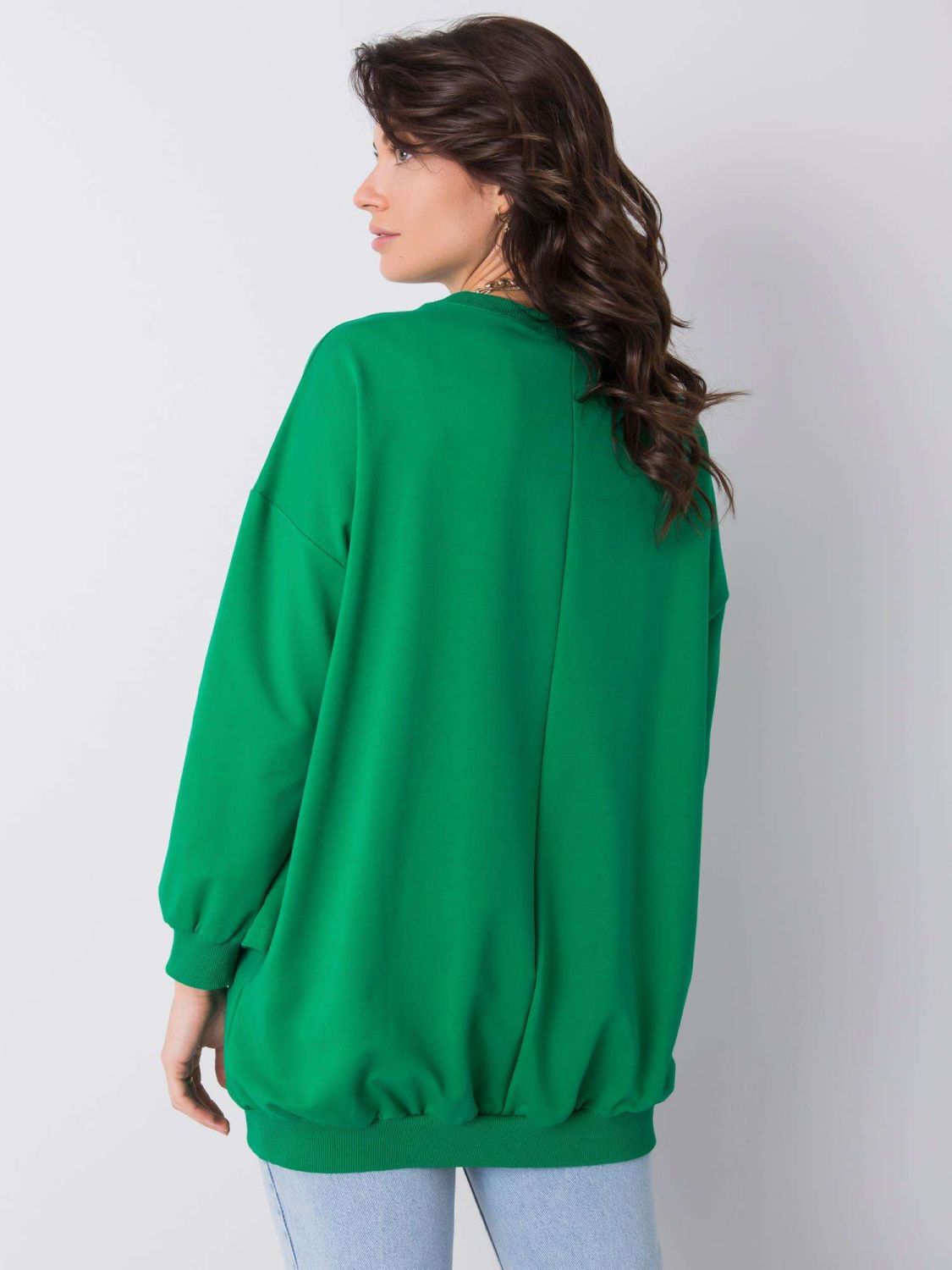 Pulover verde din bumbac cu volane