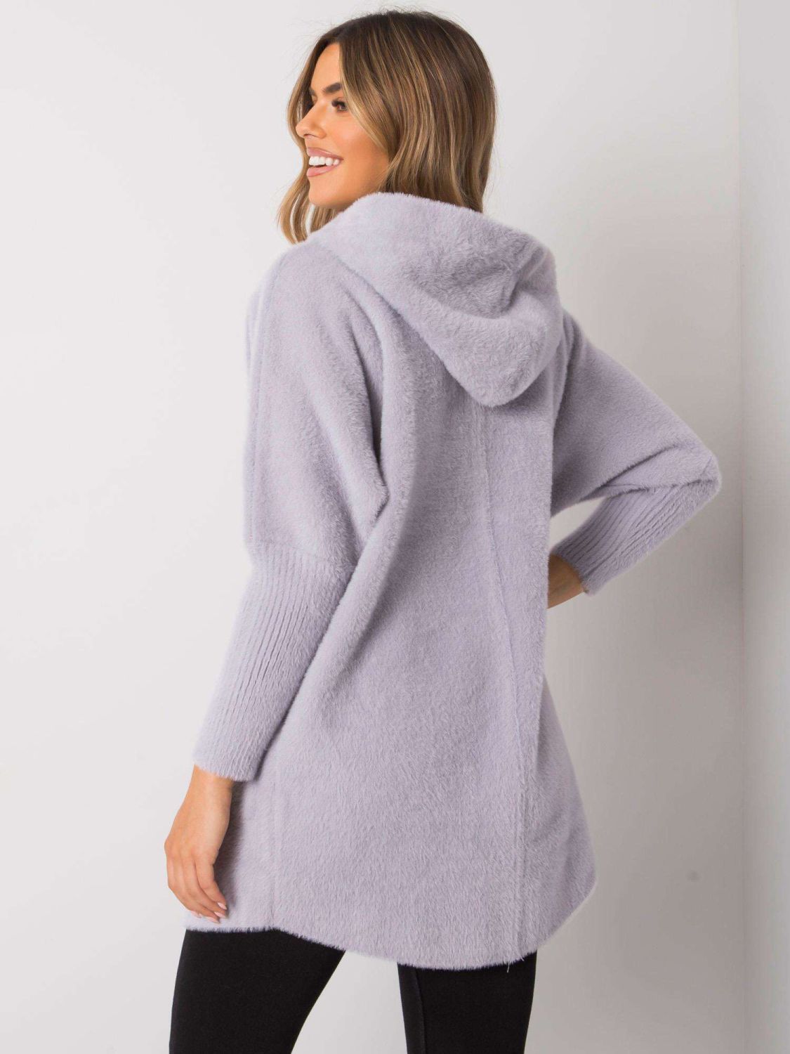 Palton din alpaca gri deschis cu glugă