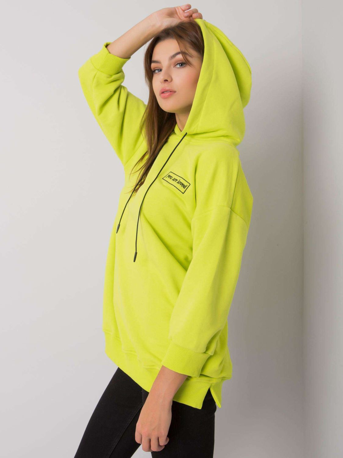 Hanorac din bumbac verde lime cu buzunare