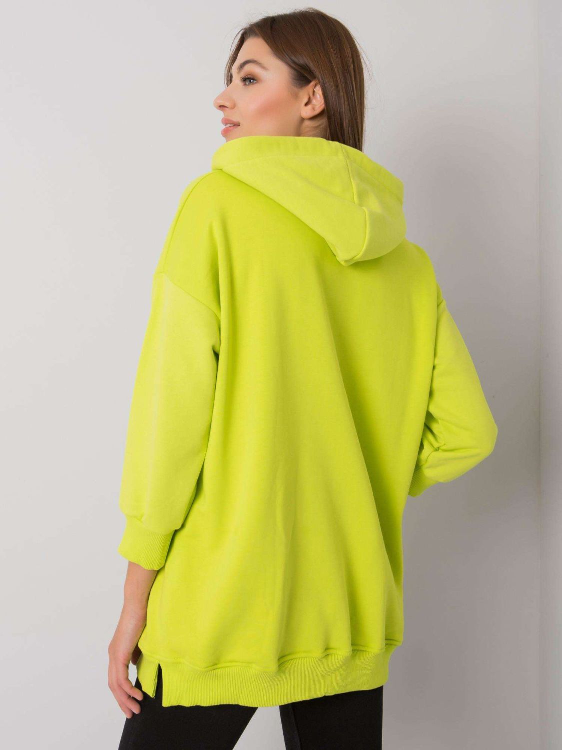 Hanorac din bumbac verde lime cu buzunare
