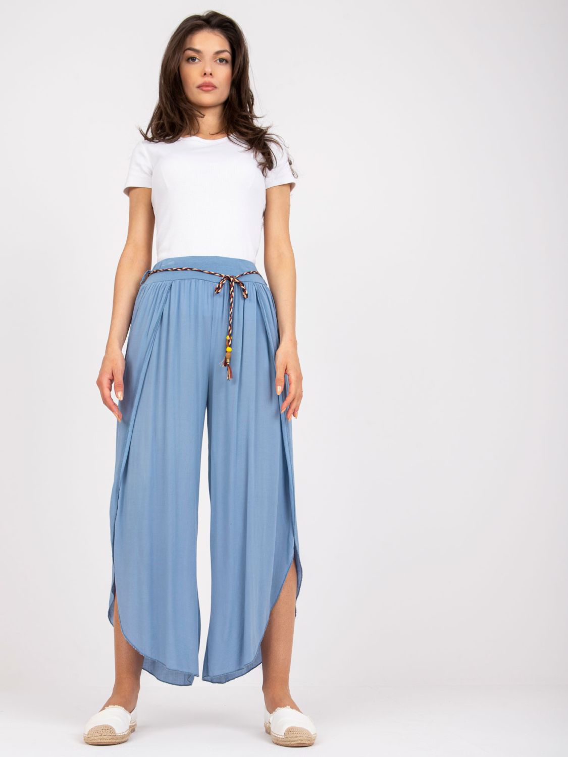 Pantaloni eleganți albaștri cu talie înaltă
