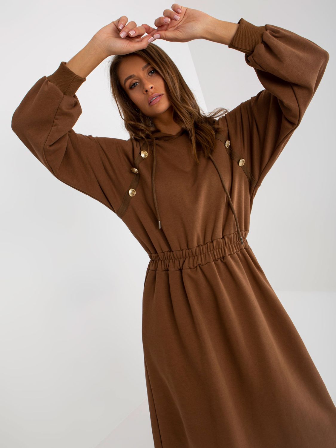 Rochie maro din bumbac cu glugă