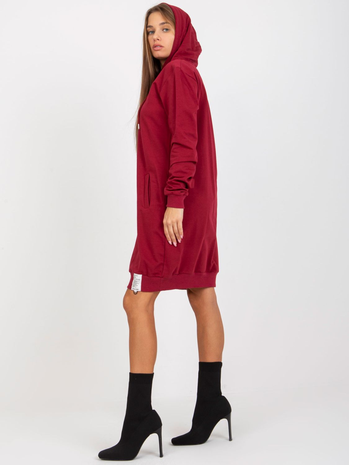 Rochie basic bordeaux cu glugă
