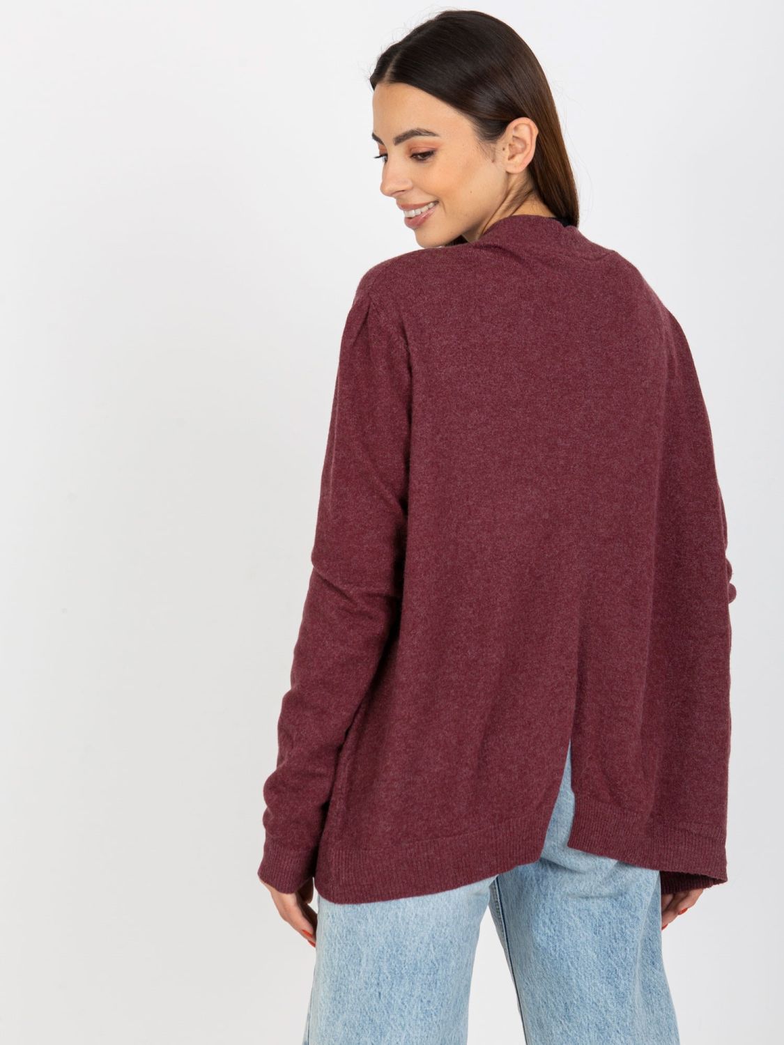 Cardigan asimetric scurt bordo fără închidere