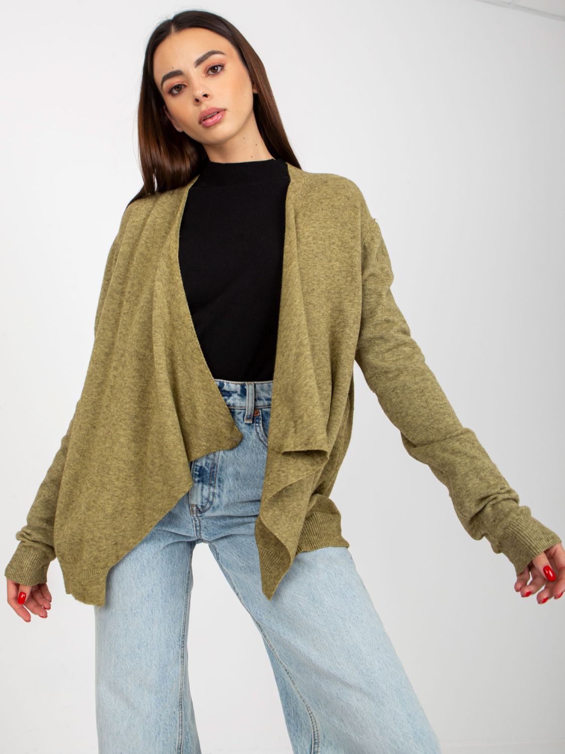 Cardigan scurt asimetric khaki fără închidere