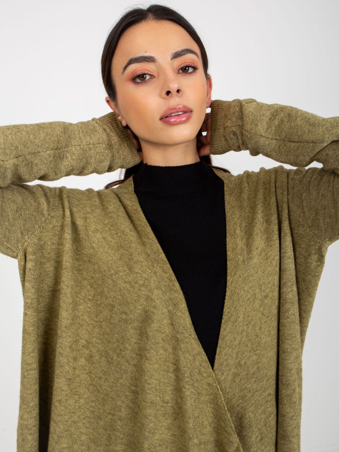 Cardigan scurt asimetric khaki fără închidere