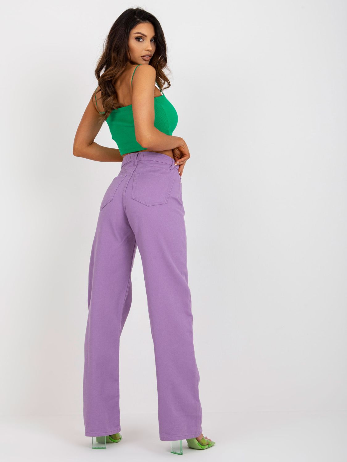 Jeansuri lila largi cu talie înaltă