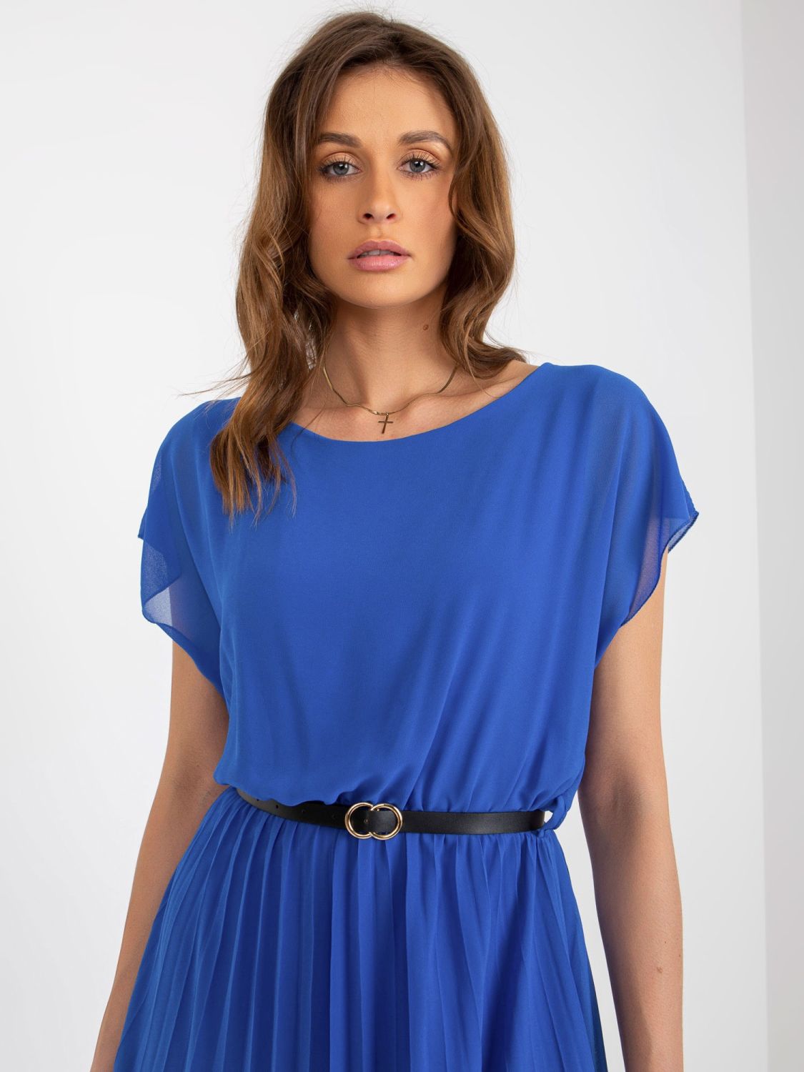 Rochie plisată cobalt cu adăugare de viscoză