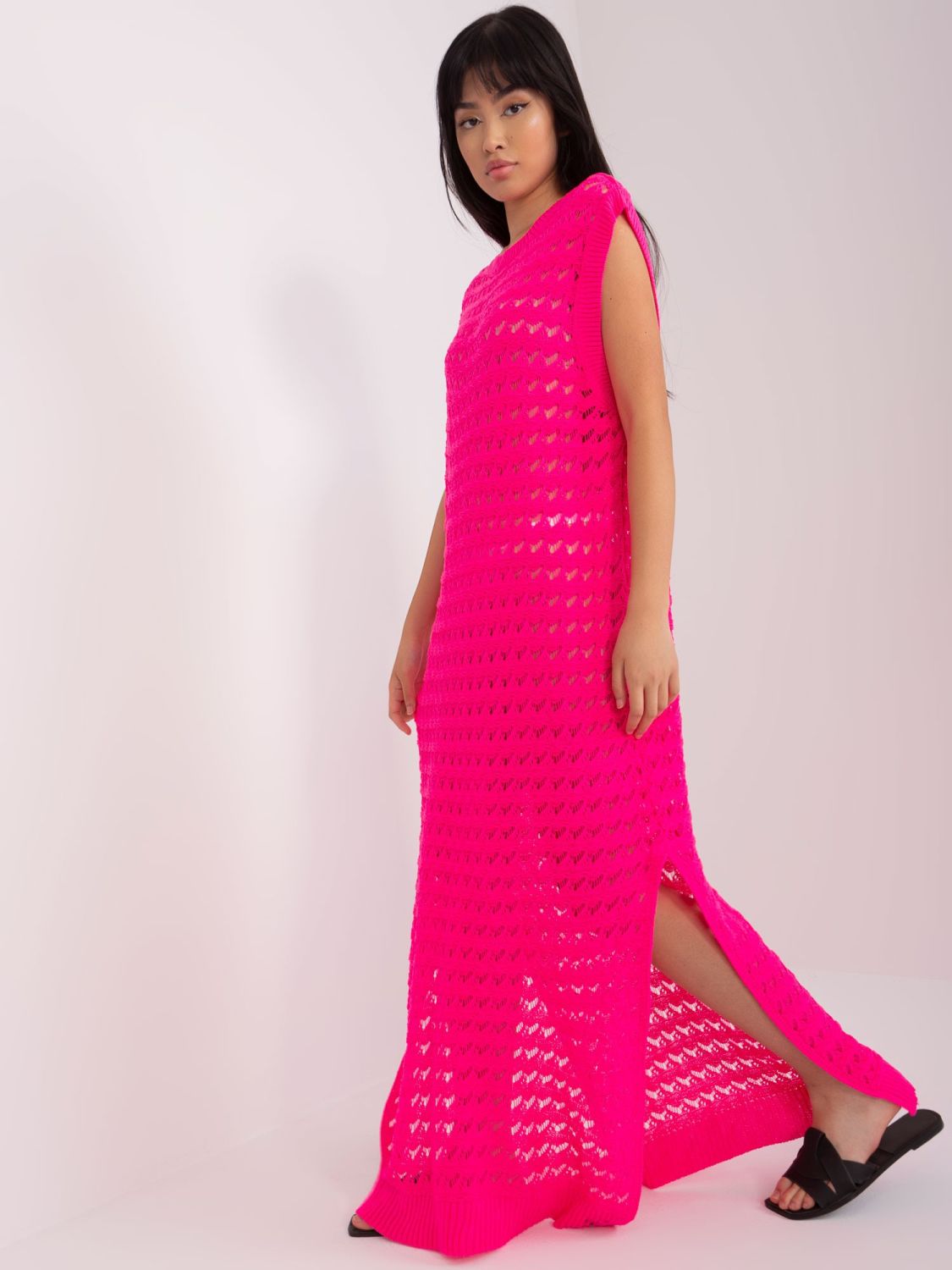 Rochie de vară roz fluorescent fără mâneci