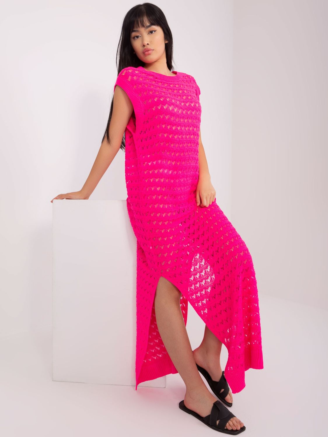 Rochie de vară roz fluorescent fără mâneci