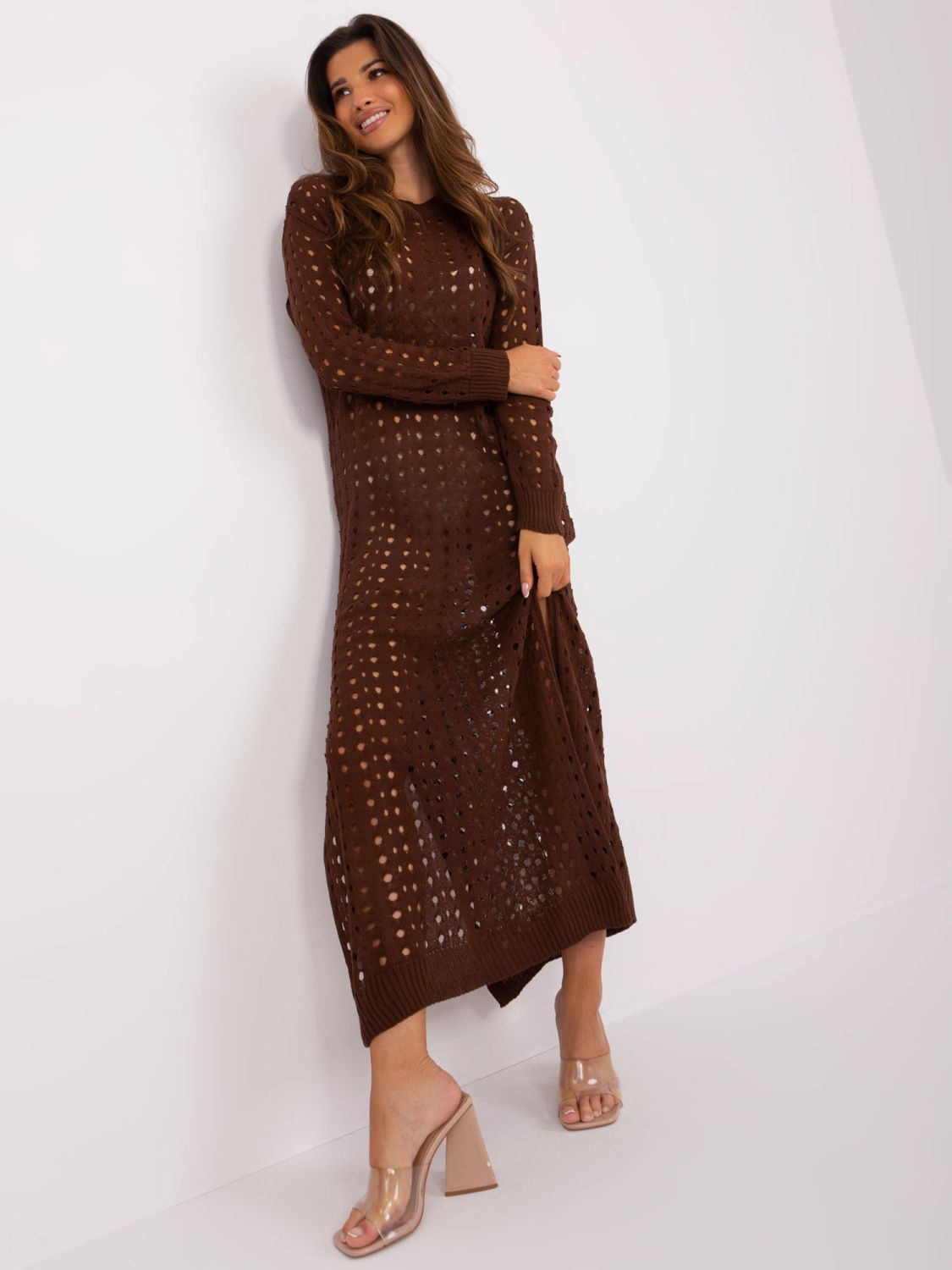 Rochie maxi tricotată maro închis