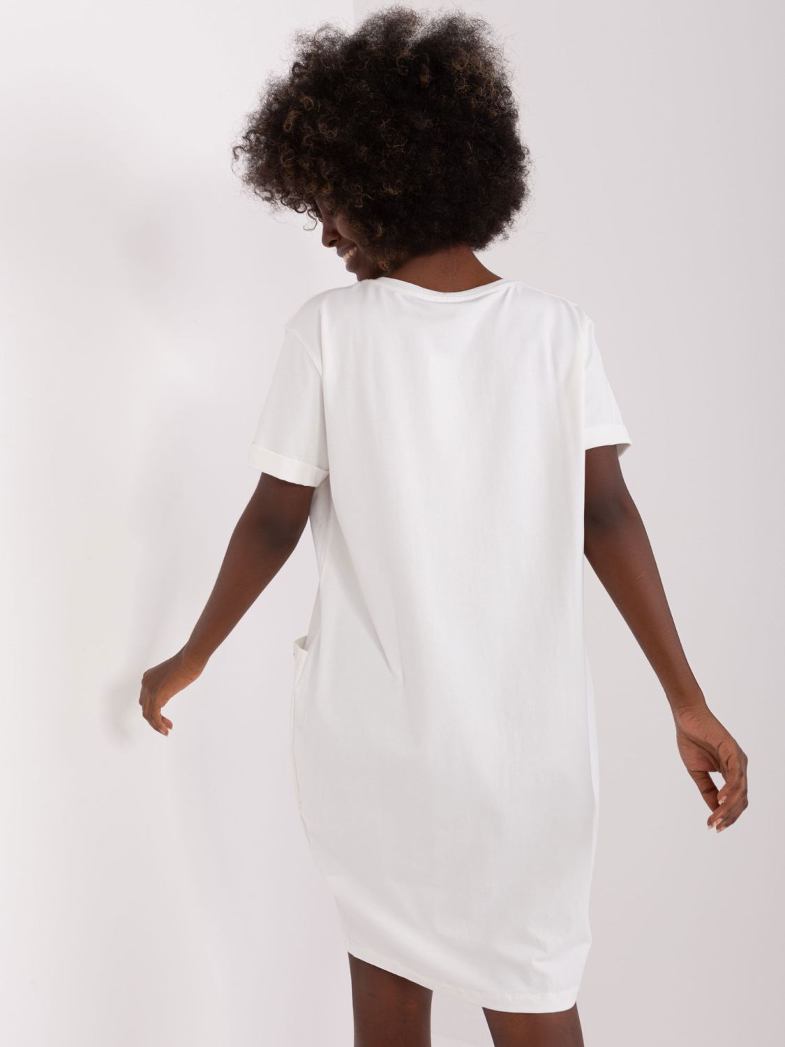 Rochie basic ecru din bumbac până la genunchi