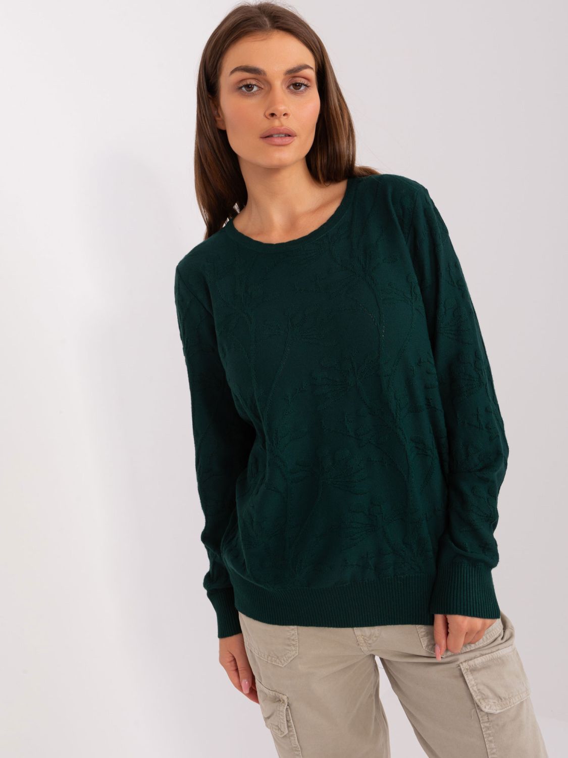 Pulover clasic verde închis din bumbac