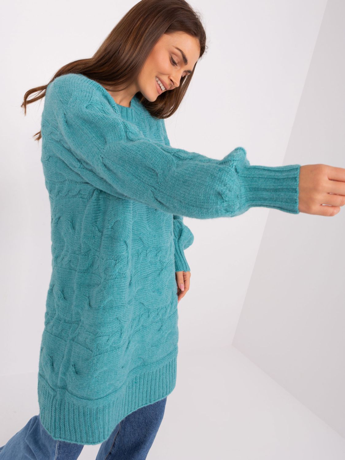 Rochie tricotată oversize turcoaz