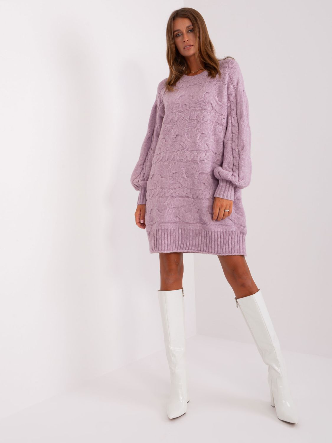 Rochie tricotată oversized de culoare lila deschis