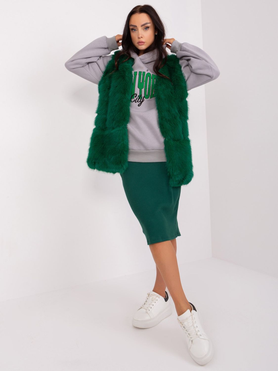 Vesta de blană verde închis pentru femei