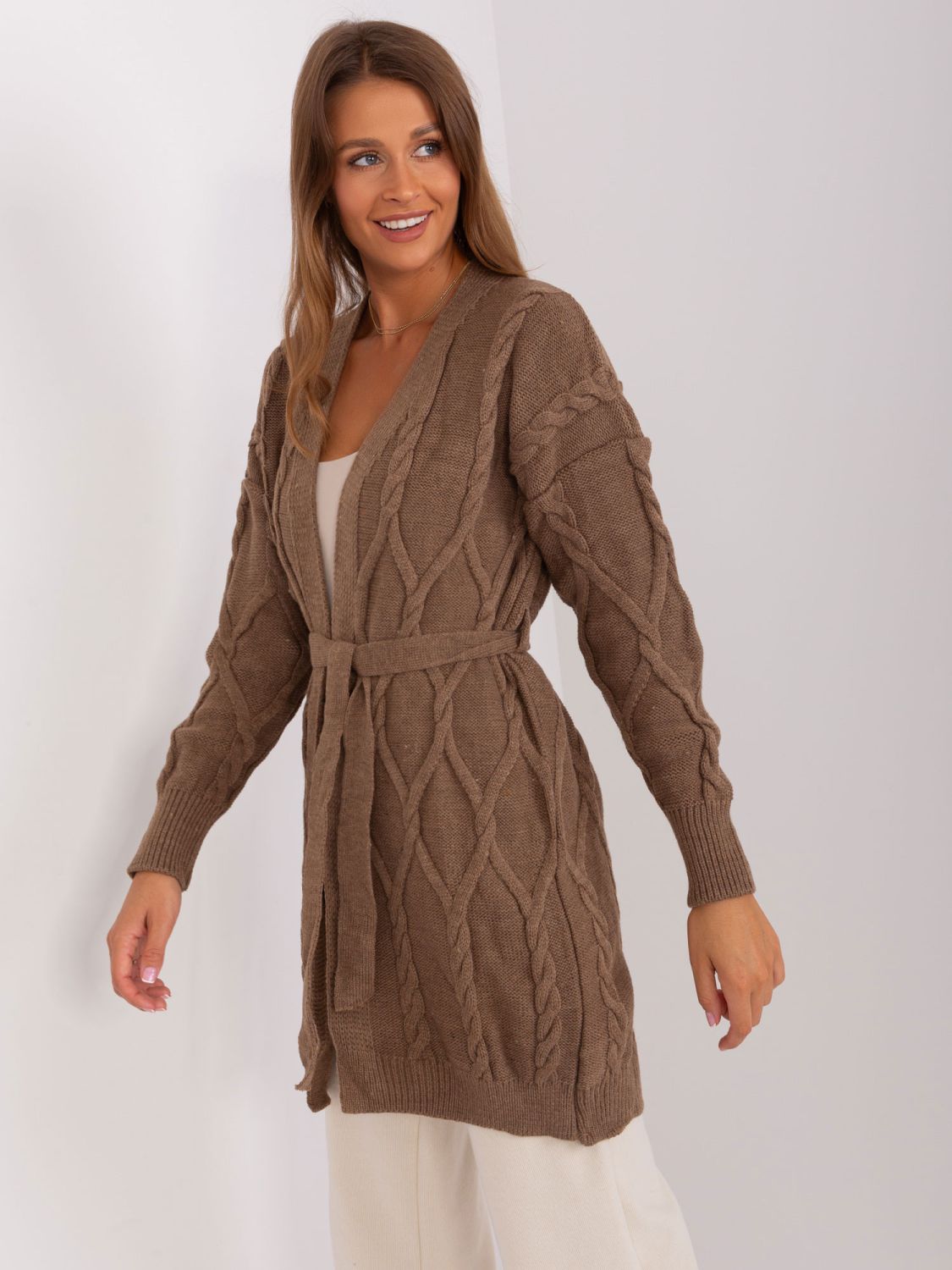 Cardigan maro cu curea