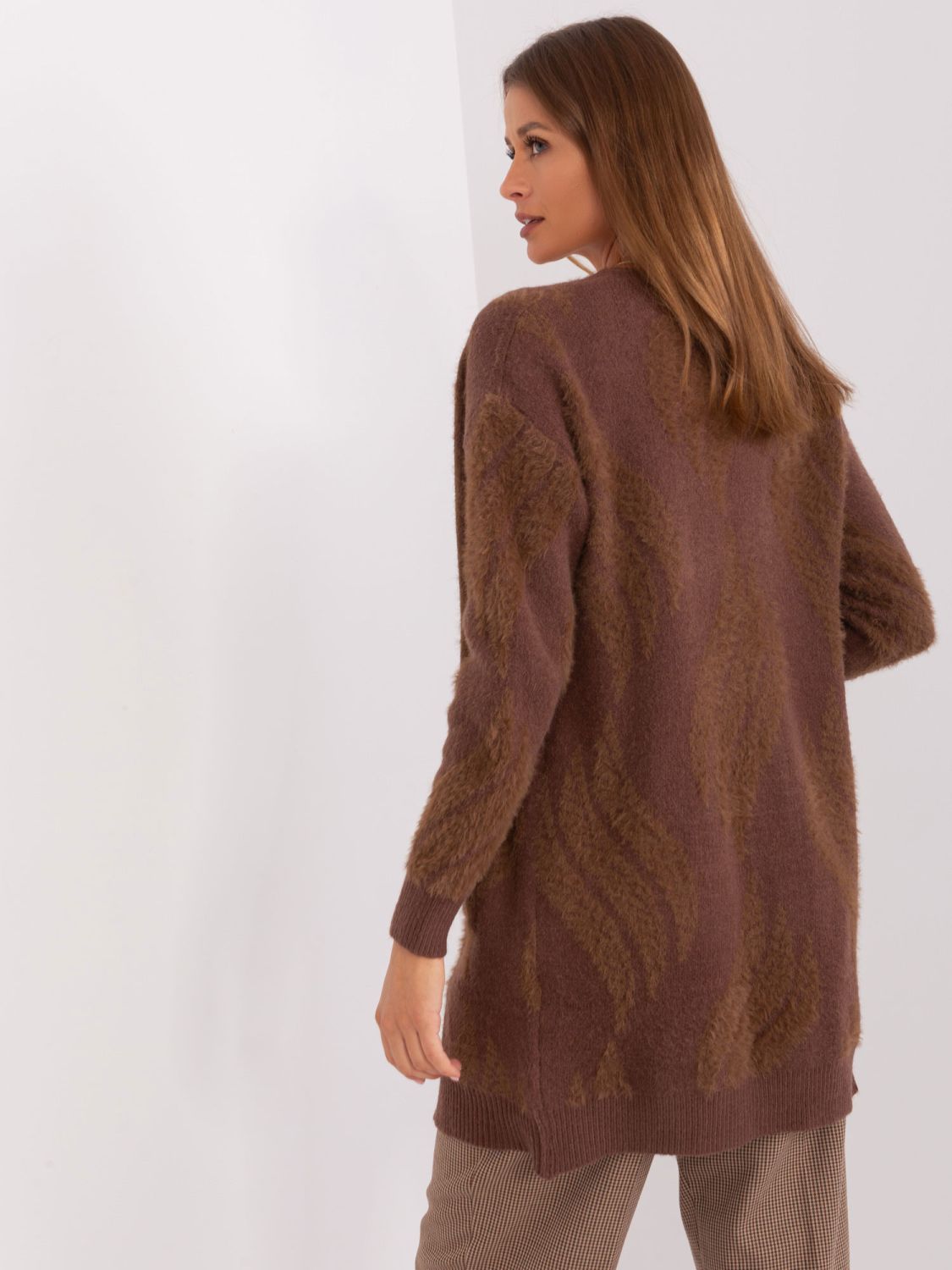 Cardigan maro pentru femei cu buzunare