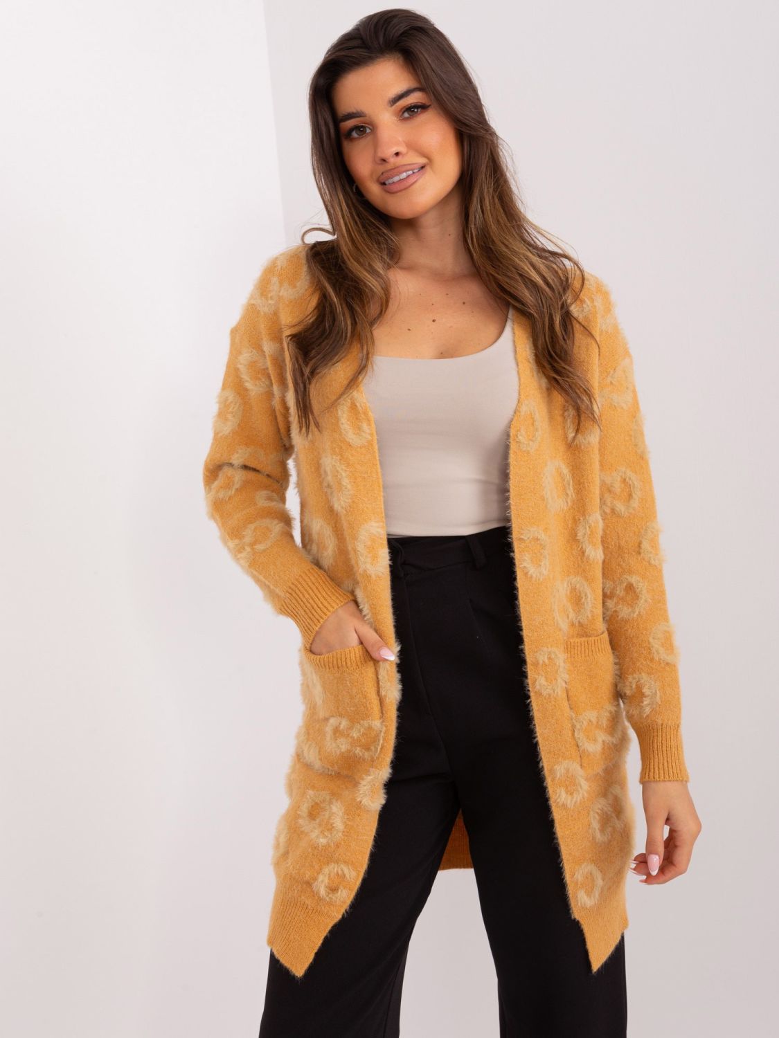 Cardigan damă camel cu model