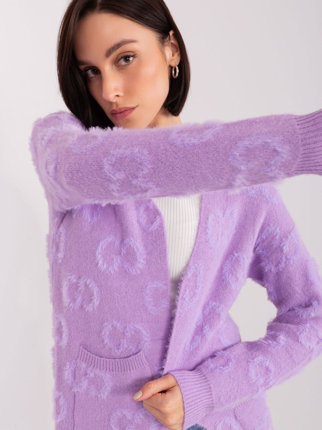 Cardigan violet cu buzunare