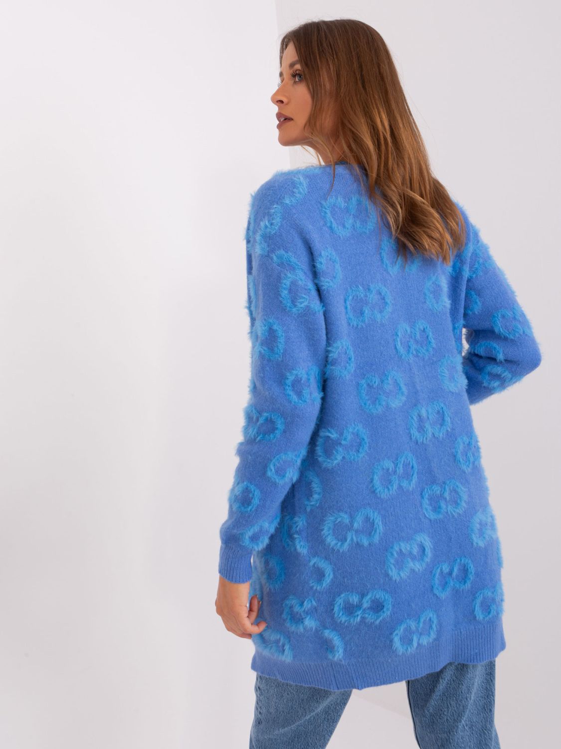 Cardigan moale albastru cu model