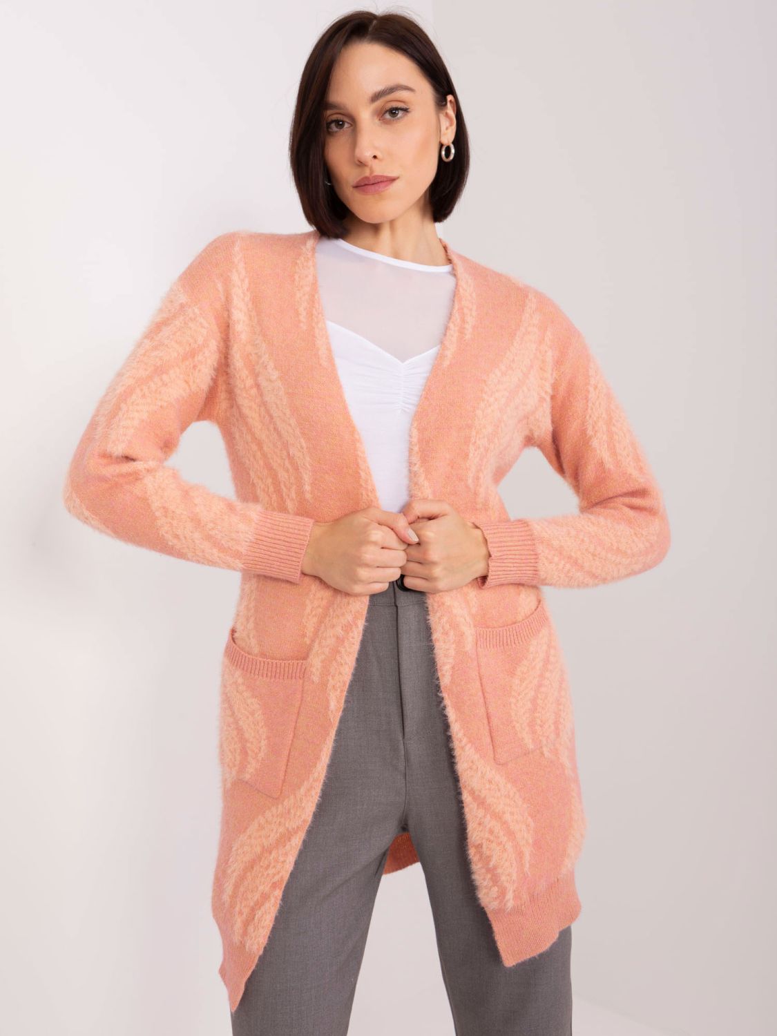 Cardigan roz cu buzunare