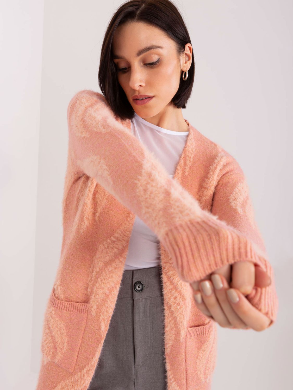 Cardigan roz cu buzunare