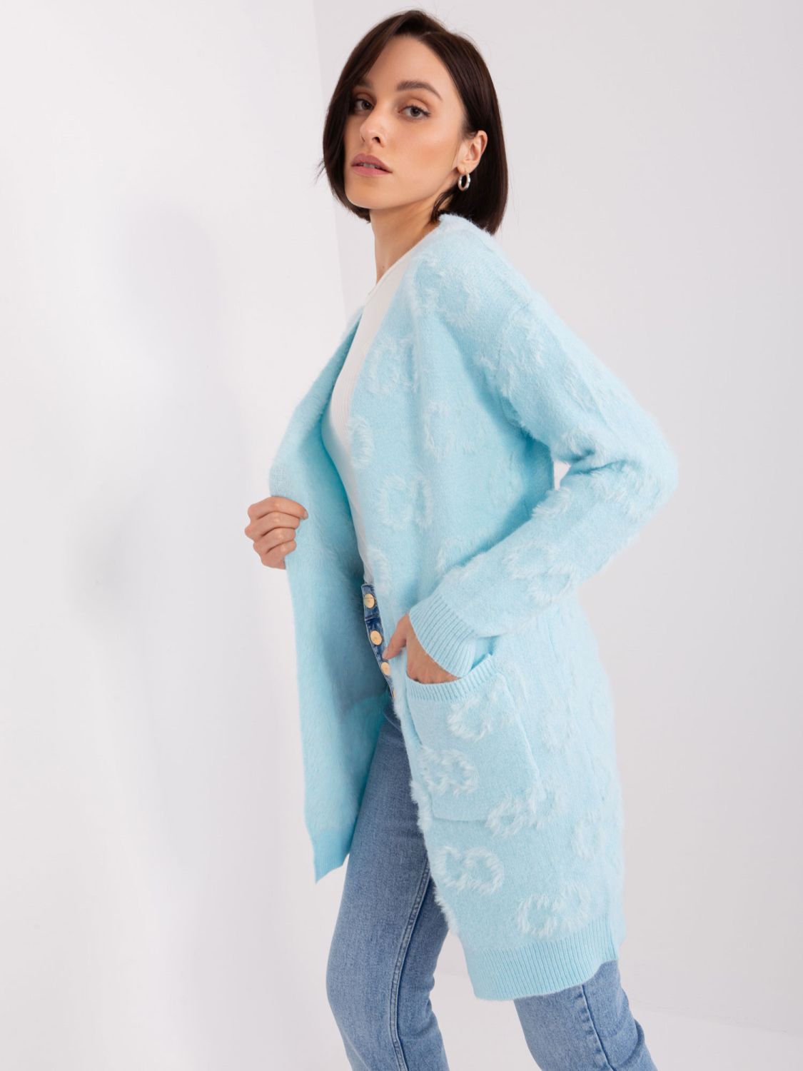 Cardigan albastru deschis cu manșete elastice