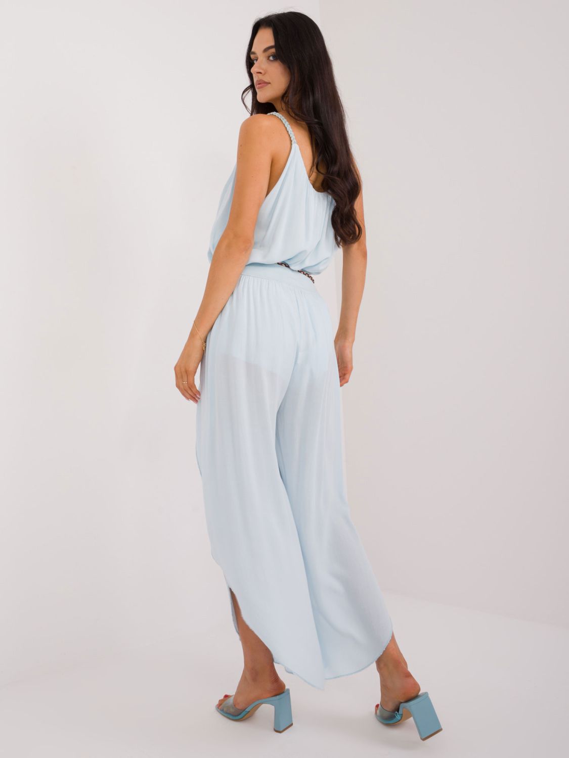Pantaloni eleganți albaștri cu talie înaltă