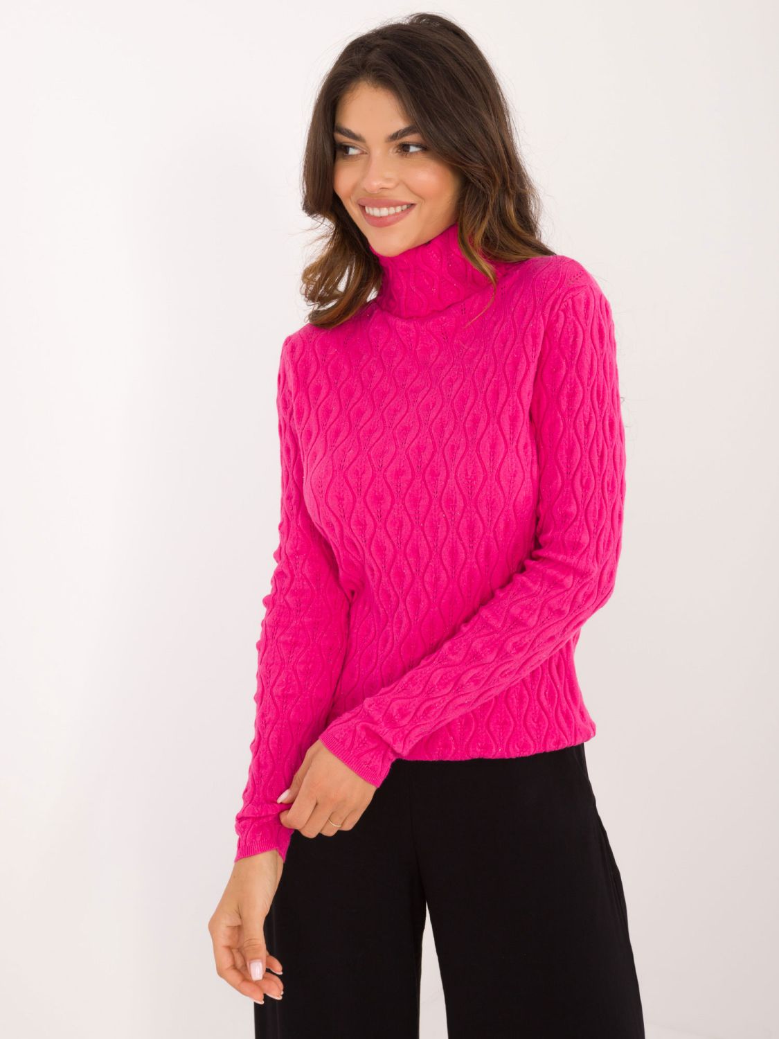 Pulover fucsia elegant cu guler