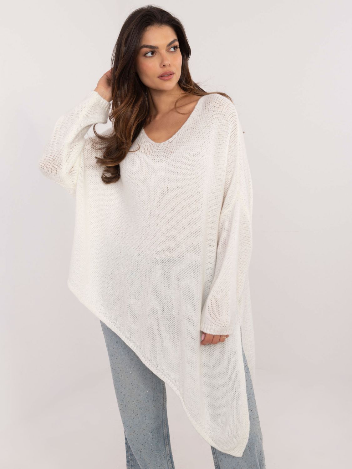 Pulover elegant ecru cu mâneci lungi