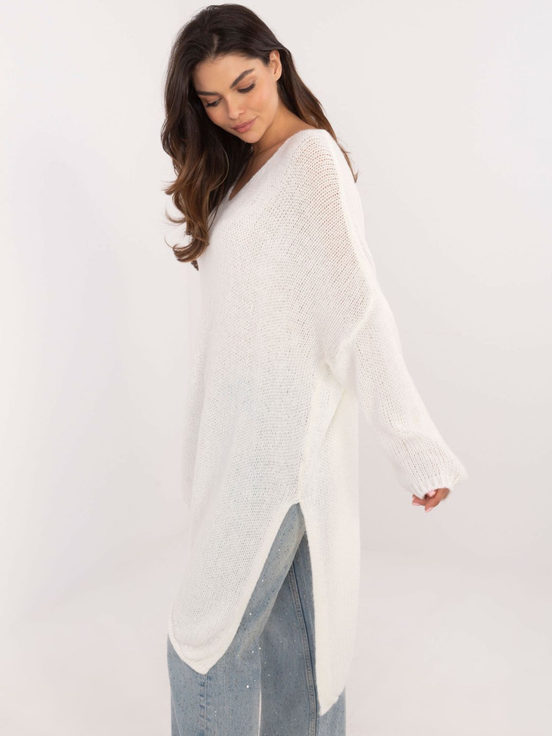 Pulover elegant ecru cu mâneci lungi