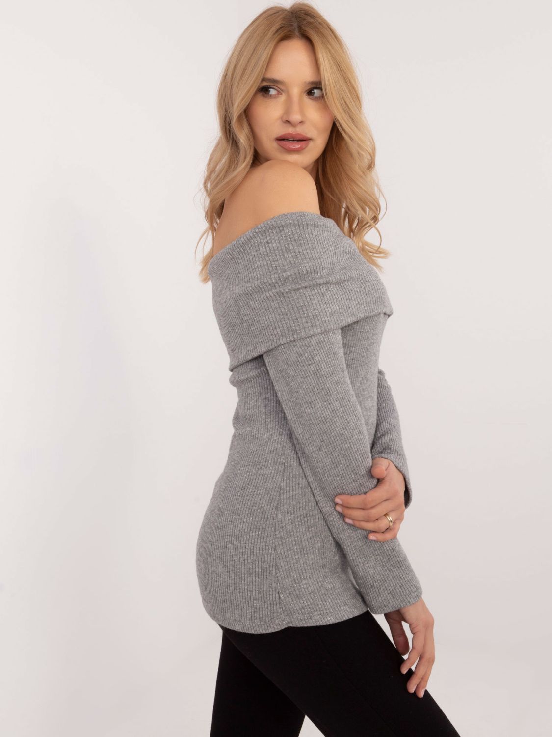 Pulover elegant gri cu mâneci lungi