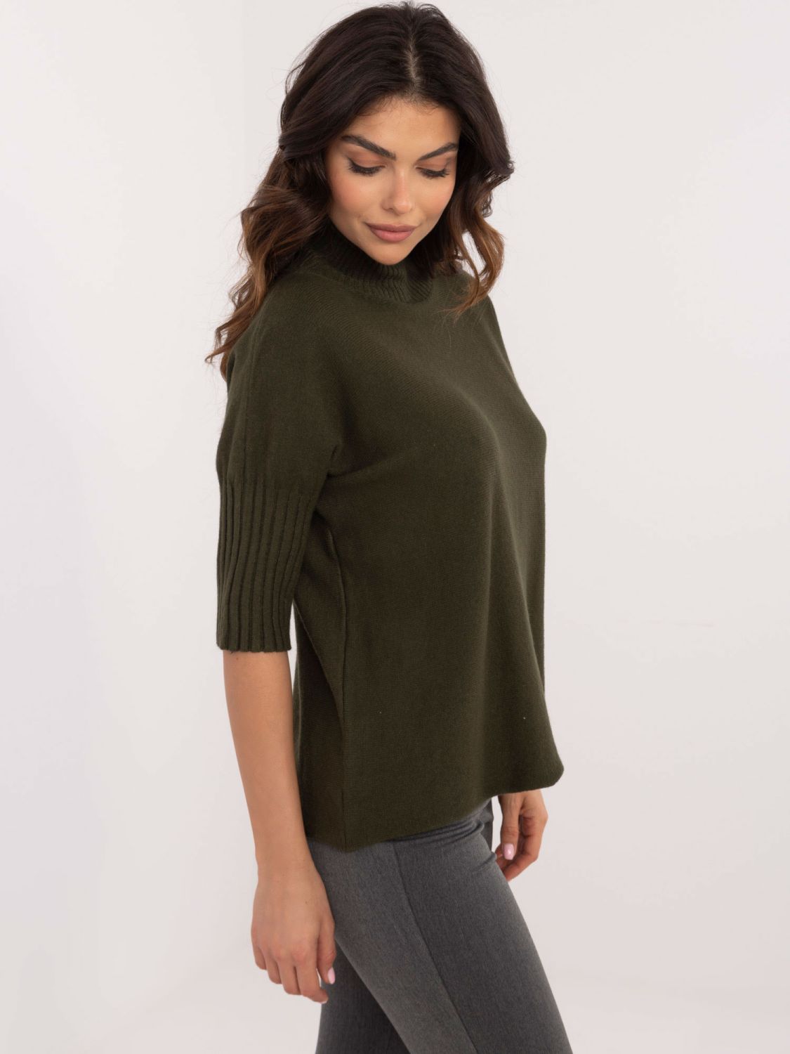 Pulover khaki elegant cu guler