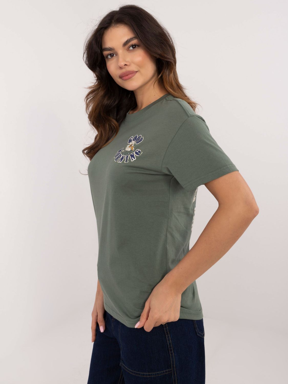 Bluză khaki elegantă cu mânecă scurtă