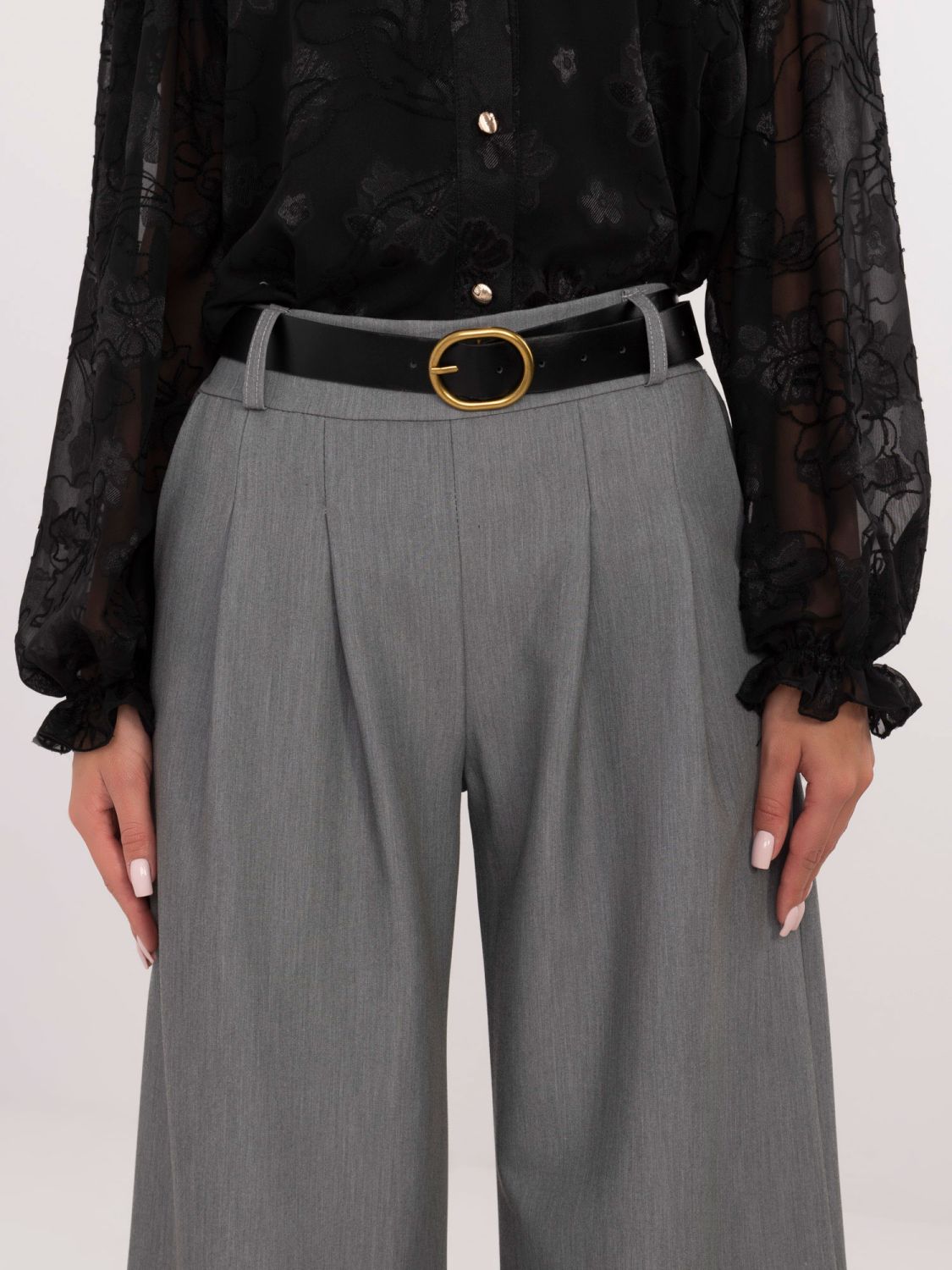Pantaloni palazzo eleganți în gri închis