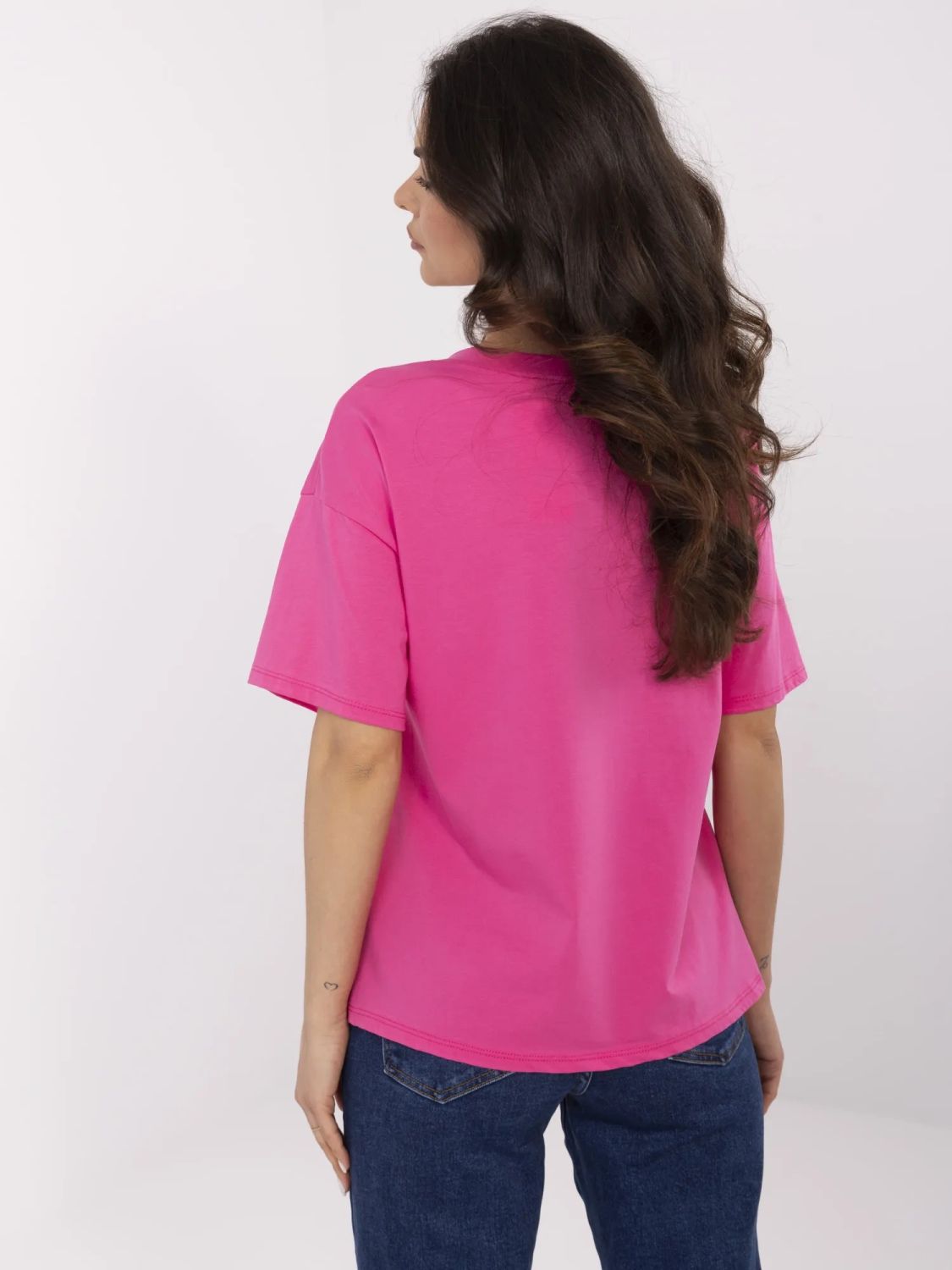Tricou stilat cu mânecă scurtă în roz închis